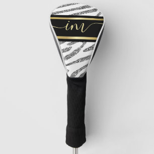 Zebra Skin Black And White Monogramed  Watercolor  Golf Head Cover