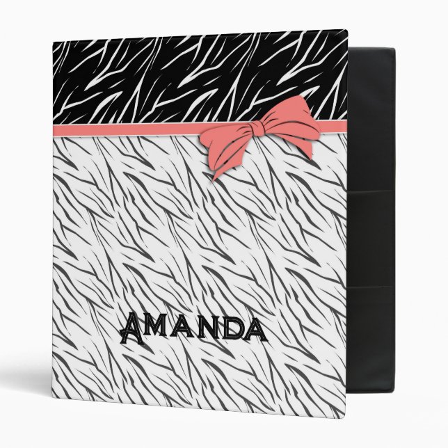 Zebra skin black white tiger leather stripes pink  binder (Front/Inside)