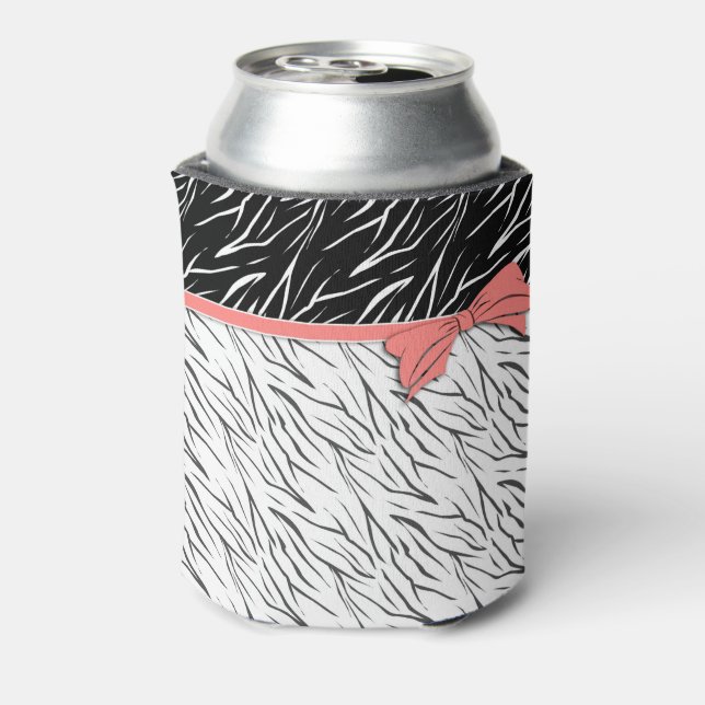 Zebra skin black white tiger leather stripes pink  can cooler (Can Back)