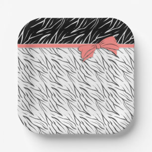 Zebra skin black white tiger leather stripes pink  paper plate