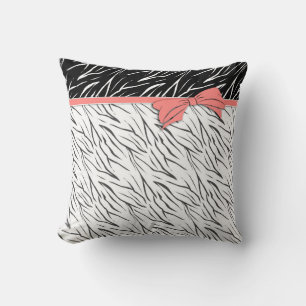 Zebra skin black white tiger leather stripes pink throw pillow