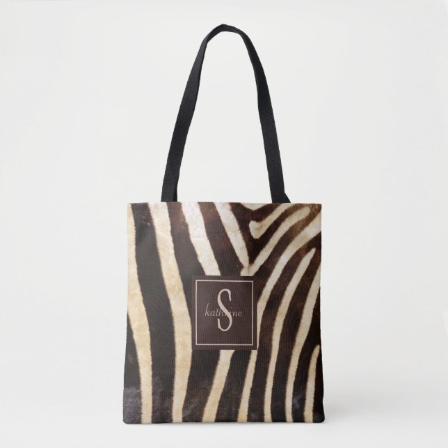 Zebra Skin Brown & Beige Monogram Tote Bag (Front)