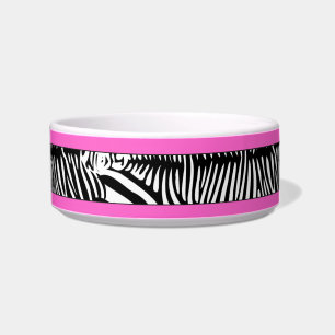 Zebra Skin Personalized Kitty Cat Bowl Pink Trim