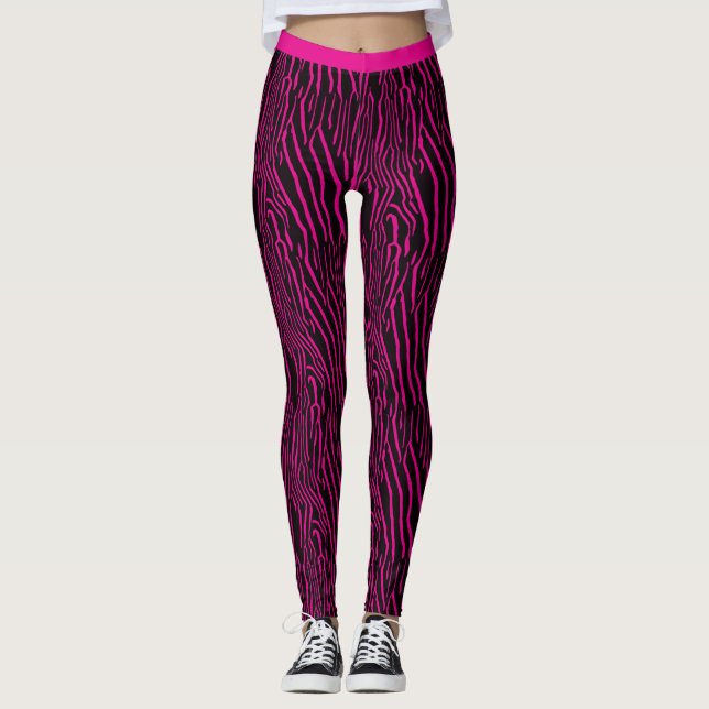 Zebra Skin Print Pink Black Original Girly Trendy Leggings (Front)