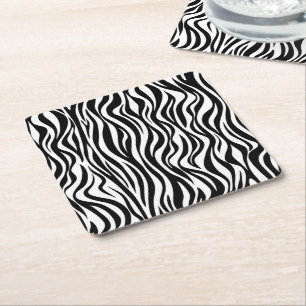 Zebra Skin Print Square Paper Coaster