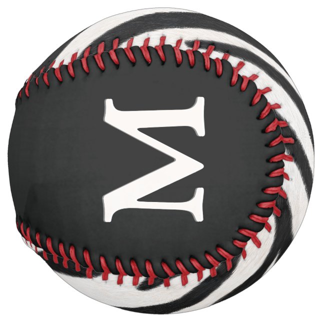 Zebra Skin Striped Realistic Fur Custom Monogram Softball (Back Left)