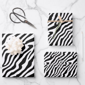 Zebra Skin Texture Stripes Black and White Wrapping Paper Sheet