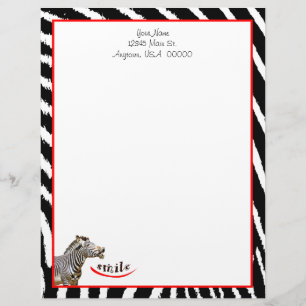 Zebra Smile Black/White/Red Stripes Letterhead