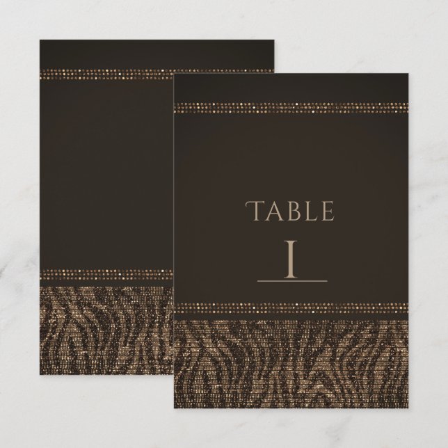 Zebra Sparkle Brown Gold Glam Chic Table Number (Front/Back)