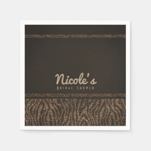 Zebra Sparkle Brown Gold Glam Party Chic Elegant Napkin