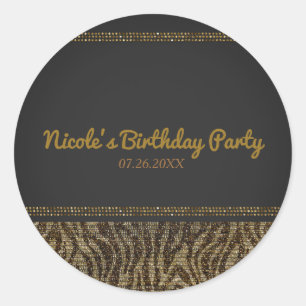 Zebra Sparkle Sequins Glam Chic Modern Party Classic Round Sticker