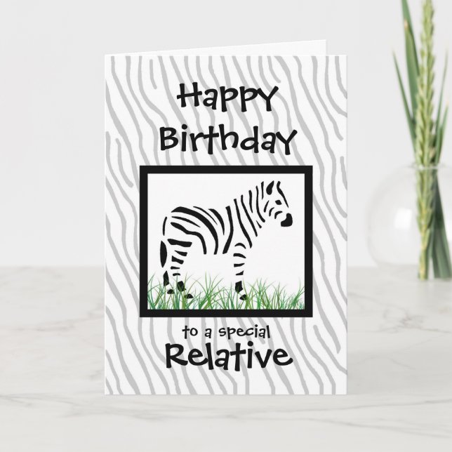 Zebra Special Relative birthday Personalize Card (Front)