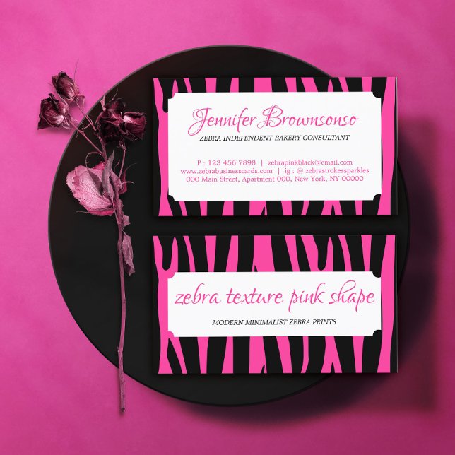 Zebra Sprinkles Texture Pink Shape Frame Business Card (Creator Uploaded)