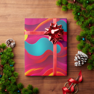 Zebra Strides waves Pink Navy Rainbow Pattern Wrapping Paper