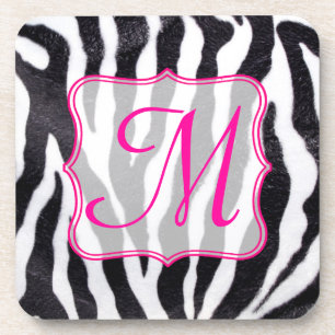 Zebra Stripe Animal Print Monogram Drink Coaster