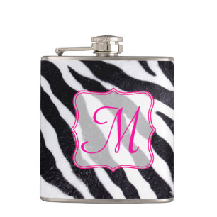 Zebra Stripe Animal Print Monogram Whiskey Flask