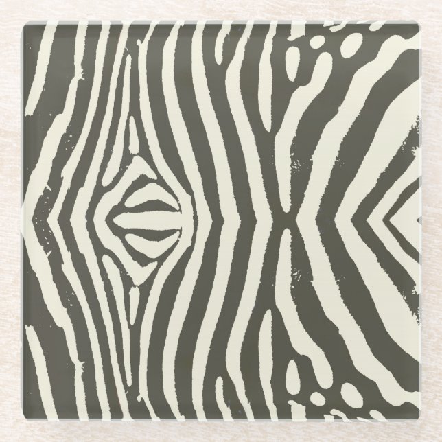 Zebra Stripe Animal Print Pattern Glass Coaster (Front)