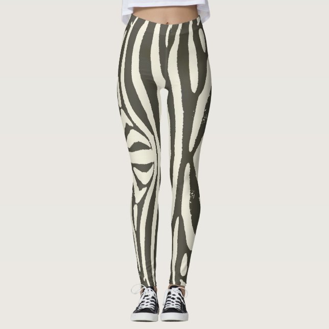 Zebra Stripe Animal Print Pattern Leggings (Front)