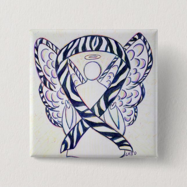 Zebra Stripe Awareness Ribbon Angel Art Button (Front)