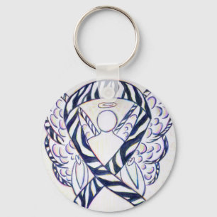 Zebra Stripe Awareness Ribbon Angel Art Keychain