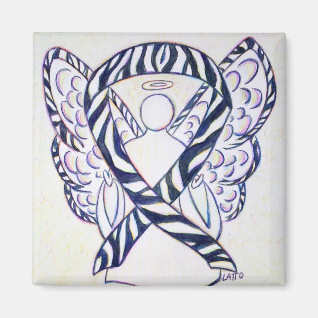 Zebra Stripe Awareness Ribbon Angel Art Magnet (Front)