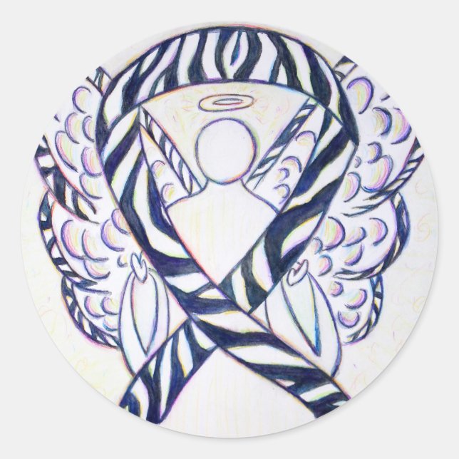 Zebra Stripe Awareness Ribbon Angel Art Stickers (Front)