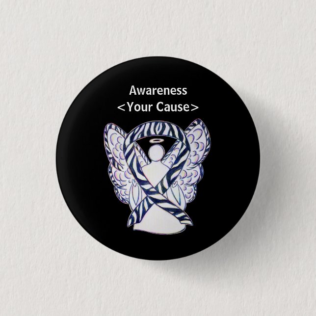 Zebra Stripe Awareness Ribbon Angel Pin Buttons (Front)