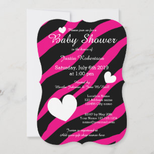 Zebra stripe baby shower invitations with hearts