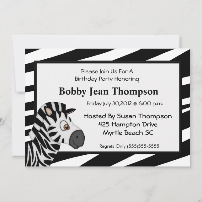 Zebra Stripe Invitation Anniversaire (Devant)