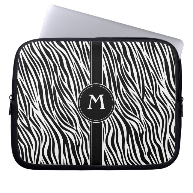 Zebra Stripe Pattern with Monogram Laptop Sleeve (Front)
