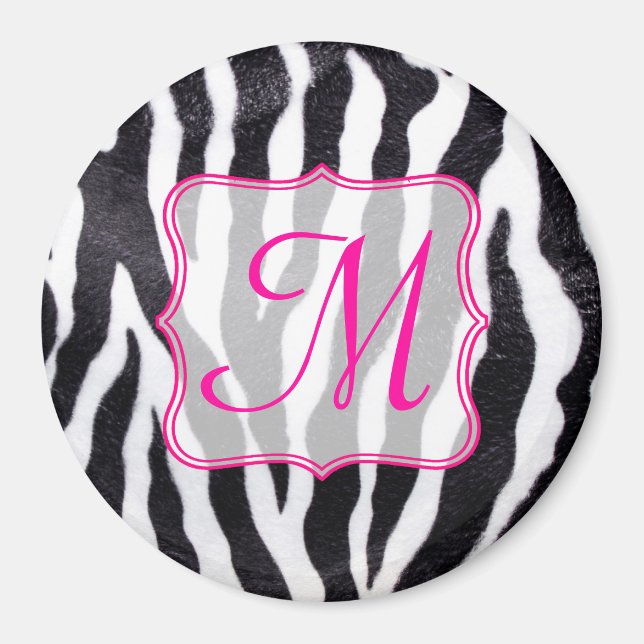 Zebra Stripe Poster de animal Monogramme Aimant in (Devant)