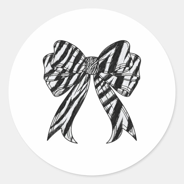 Zebra Stripe Print Coquette Bow Women Girls Zebra  Classic Round Sticker (Front)