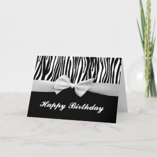 Zebra stripe & white ribbon graphic Happy Birthday Card