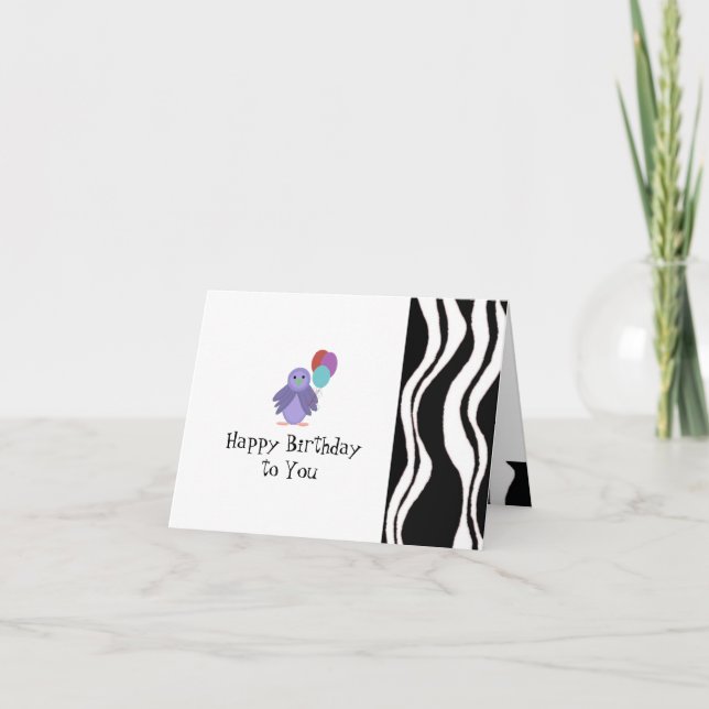 Zebra Stripe With Bird and Balloons Card (Front)