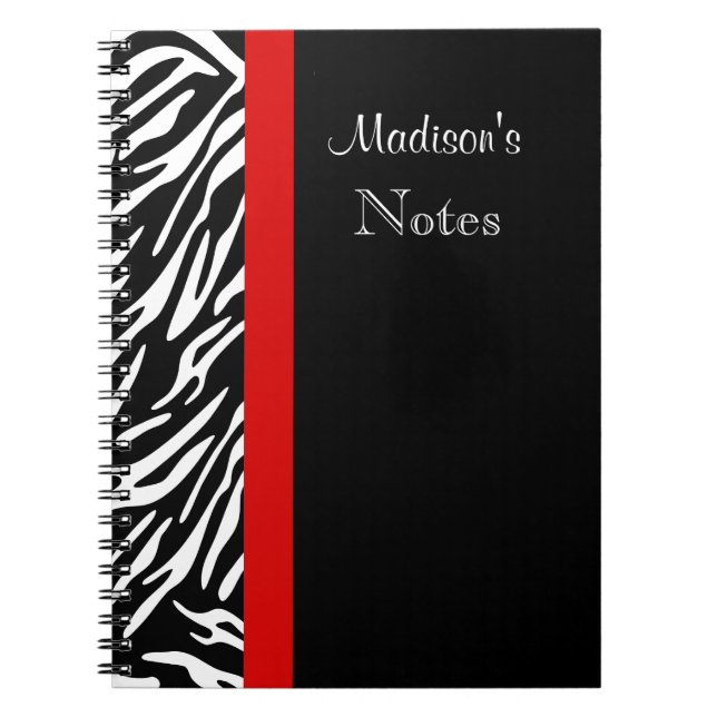 Zebra Stripe with Red Border Personalized Notebook (Front)
