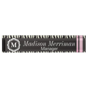 Zebra Striped Animal with Pink Bars   Personalize Nameplate