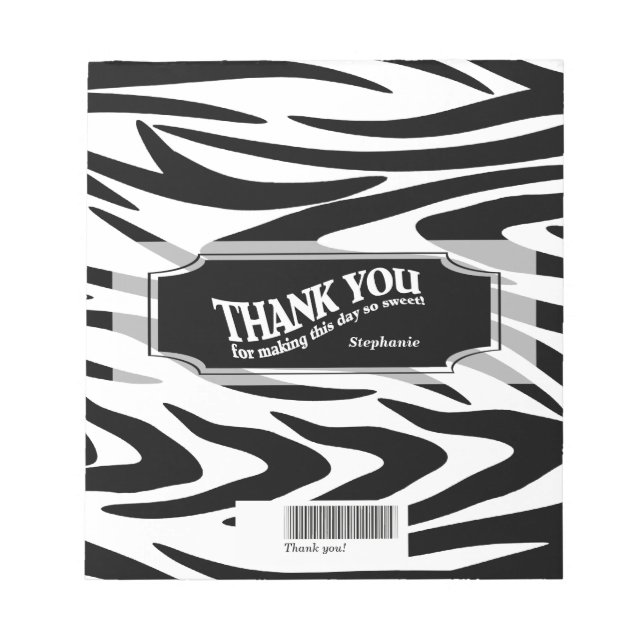 Zebra Striped Candy Bar Wrap Notepad (Front)