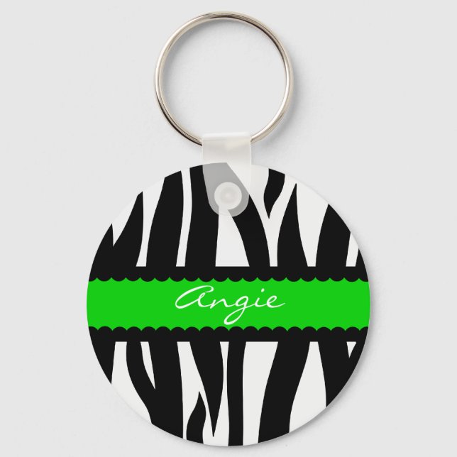 Zebra Striped Pattern Personalized Name Keychain (Front)