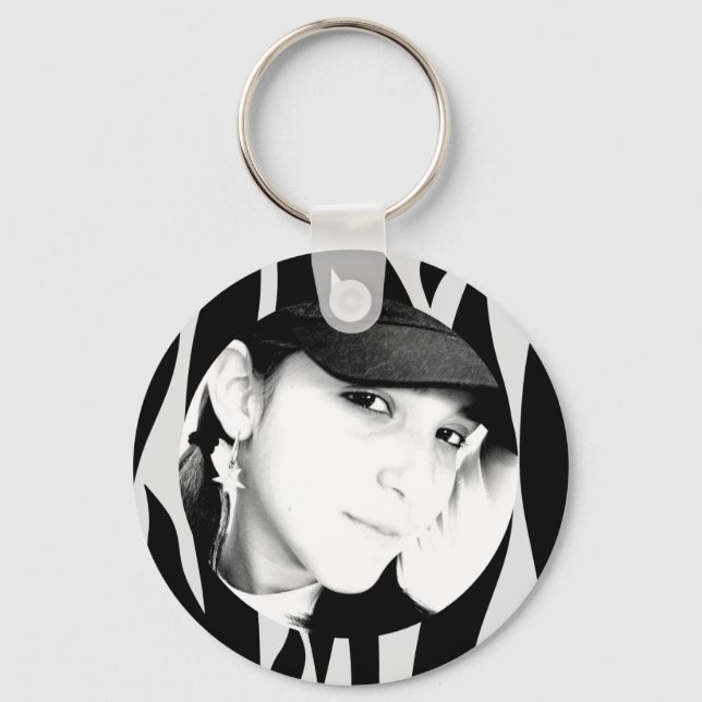 Zebra Striped Personalized Photo Keychain (Front)