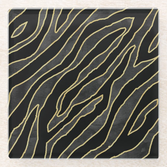 Zebra Stripes: Abstract Monochrome Seamless. Glass Coaster (Front)
