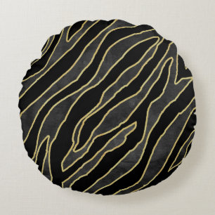 Zebra Stripes: Abstract Monochrome Seamless. Round Pillow