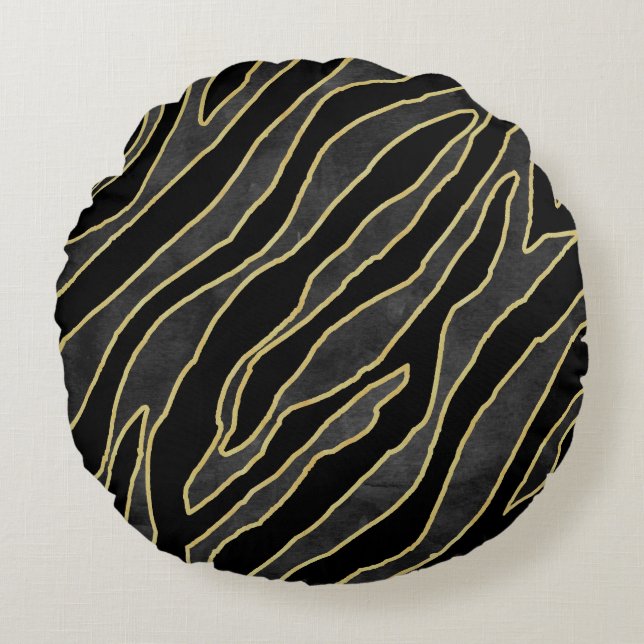 Zebra Stripes: Abstract Monochrome Seamless. Round Pillow (Front)