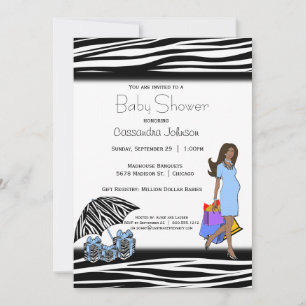 Zebra Stripes And Blue African American Mommy Invitation