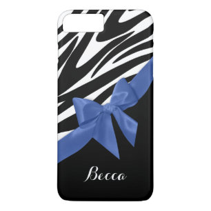 Zebra Stripes and Blue Bow with Name iPhone 8 Plus/7 Plus Case