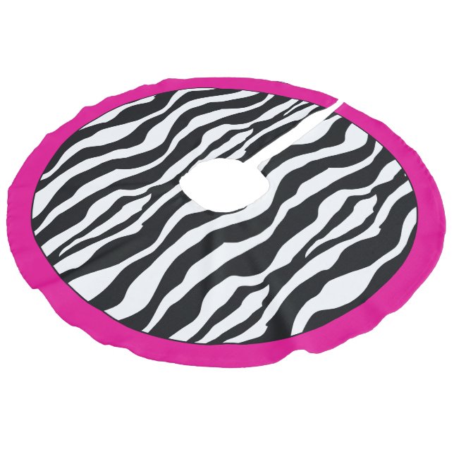 Zebra Stripes And Hot Pink Xmas Tree Skirt (Angled)