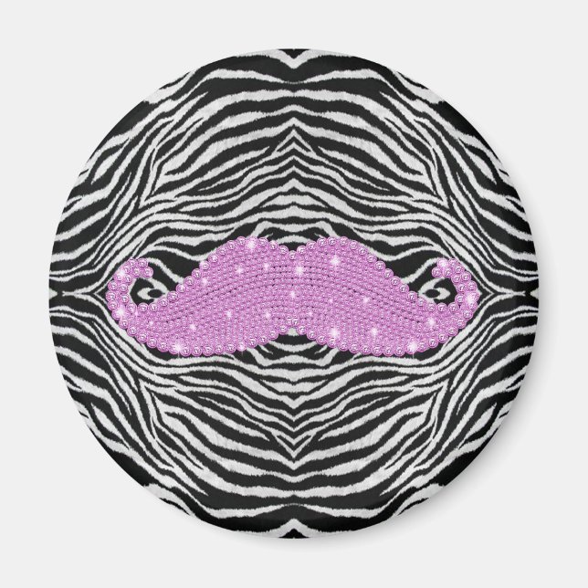 Zebra Stripes And Pink Bling Moustache Magnet (Front)