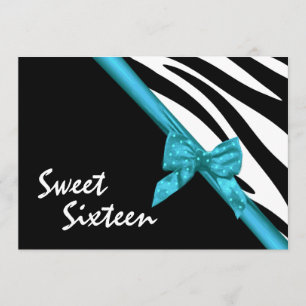 Zebra Stripes and Ribbon Sweet Sixteen Invitation
