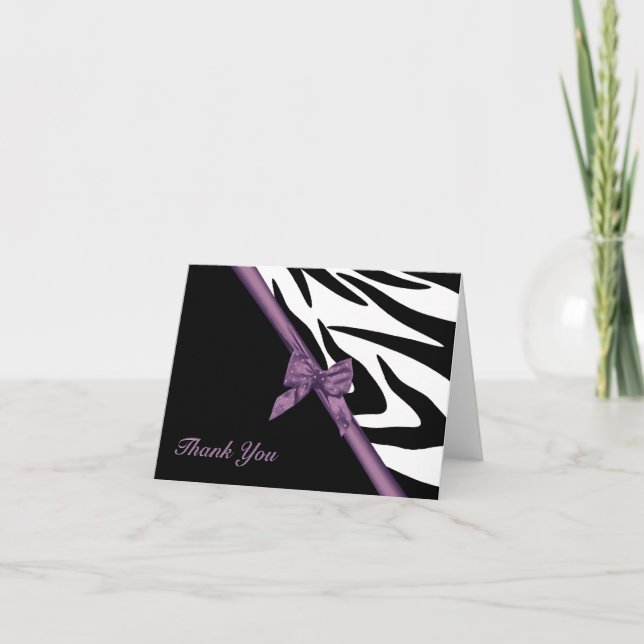 Zebra Stripes and Ribbon Thank You Note (Front)