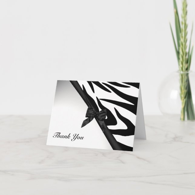 Zebra Stripes and Ribbon Thank You Note Card (Front)