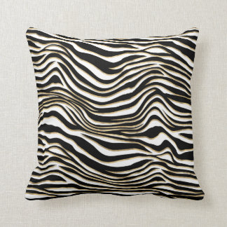 Zebra stripes animal print black gold edge white throw pillow